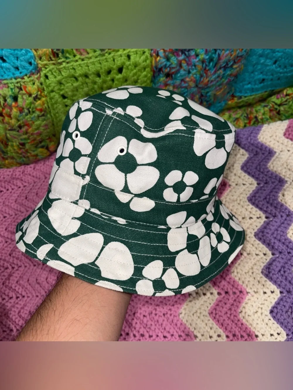 The Carhartt X Marni Green & White Hawaiian Floral Bucket Hat in size M-L NWOT